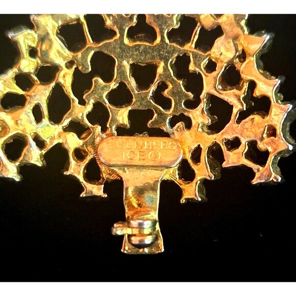 Eisenberg Ice Gold-Tone Rhinestone Christmas Tree Brooch Signed Vintage - Picture 6 of 8